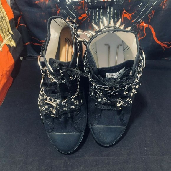 Punk Studded Skate shoes A-5 Spikes Strap And Chai - Picture 3 of 11